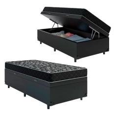 Imagem de Cama Box Baú Solteiro 88 Sintético Preto com Colchão de Espuma D20 - Tampo Preto 12cm