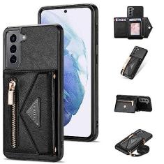 Imagem de Furiet Capa carteira compatível com Samsung Galaxy S21 5G de 6,2 polegadas com suporte para cartão de crédito e alça de ombro transversal de couro PU com zíper bolso flip capa carteira para S 21 21S