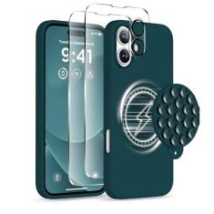 Imagem de COFFKER Capa magnética para 16 Plus, compatível com Magsafe, suporte de telefone com ventosa, [2 protetores de tela] [protetor de lente da câmera] Capa protetora de silicone à prova de choque para
