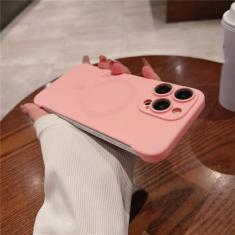 Imagem de Capa sem moldura ultrafina para iphone 15 pro max 14 plus 13 12 lente de carregamento sem fio proteção de filme capa dura para pc, rosa, para iphone 14plus