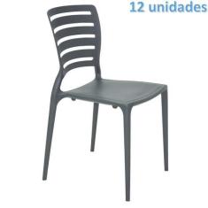 Imagem de Kit 12 cadeiras plastica monobloco sofia grafite encosto vazado horizo