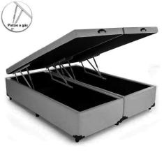 Imagem de Cama Box Baú Queen Bipartido Sintético  Cinza Com Pistão A Gás - imper