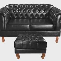 Imagem de Sofá 2 Lugares com Puff Duquesa Decoração Sara Recepção Chesterfield Preto