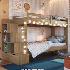 Imagem de Beliche Infantil com Escada Nichos e Gavetas 231,8cm Linha Infanto BI0