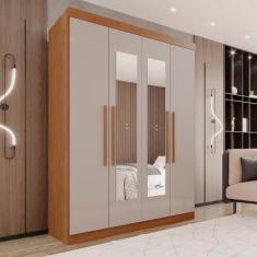 Imagem de Guarda-roupa 4 Portas 3 Gavetas com Espelho New Malibu Espresso Móveis Cinamomo/Off White