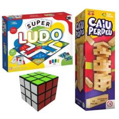 Imagem de Caiu Perdeu Torre Super Ludo  E Cubo Mágico Kit Jogos De Tabuleiro Div