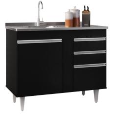 Imagem de Balcão Gabinete 100Cm 2 Portas Luziania Preto Móveis