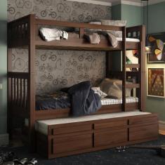 Imagem de Treliche Solteiro Castanho Escuro 3 Gavetas E 1 Escada Madeira De Pinu