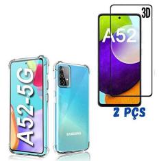 Imagem de Capa Capinha Com Bordas Reforçadas Samsung Galaxy A52 + 2 Películas Vidro 3D Cobre Toda Tela