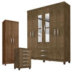 Imagem de Guarda Roupa Casal Modena Com Espelho 6 Portas Cômoda Cannes 5 Gavetas E Armário Multiuso Egito Malbec