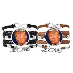 Imagem de DIYthinker Pulseira de mão com imagem do presidente norte-americano, pulseira de corda de couro, conjunto duplo para presente