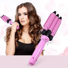 Imagem de Chapinha Modelador Cabelo Cerâmica Tri-Onda Ondulador Bivolt Cor Rosa
