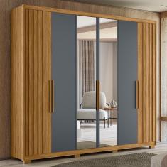 Imagem de Guarda Roupa Casal 6 Portas Com Espelho 4 Gavetas Araguaia - Freijó - Cinza Freijó - Cinza