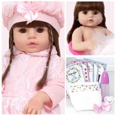 Imagem de Boneca Reborn Recém Nascida Cabelo Castanho Com Chupeta