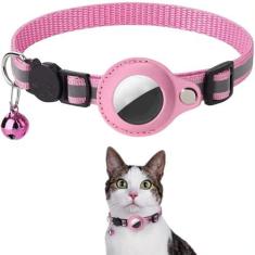 Imagem de Coleira Cachorro Gato Reflexiva Ajustavel com Case Capa Rastreador GPS Airtag (Rosa)