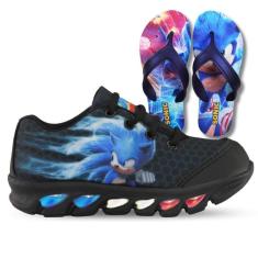 Imagem de tenis de led infantil masculino sonic preto com luzinha meninos mais chinelo-Masculino