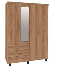 Imagem de Roupeiro / Guarda Roupas Com Espelho 4 Portas + 3 Gavetas Cor Canelato