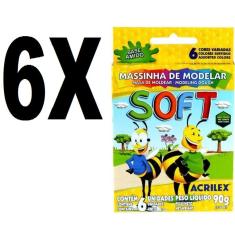 Imagem de Massinha Soft Conjunto com 6 Cores 90g Acrilex Kit 6 Caixas