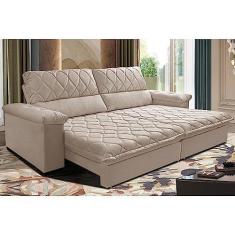 Imagem de Sofá Retrátil e Reclinável 2,95m Molas Ensacadas Cama Inbox Big Home com Bordado 3d Velusoft Bege