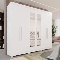 Imagem de Guarda-roupa Casal 6 Portas 3 Gavetas com Espelho com Pés Roma Espresso Móveis Branco