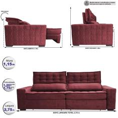 Imagem de Sofá Retrátil e Reclinável 2,75m Cama inBox Big Star com SoftGel D40 Velupluma Vinho