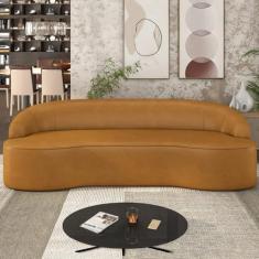 Imagem de Sofá Decorativo 3 Lugares 210cm Joel Curvo com Encosto PU Caramelo G15 - Gran Belo