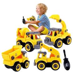 Imagem de Kit 4 Carrinho Monta E Desmonta Didático Brinquedo Educativo Caminhão