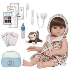 Imagem de Boneco Reborn Menino Realista Bolsa Pelúcia Acessórios - Cegonha Rebor