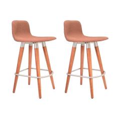 Imagem de Kit 2 Banquetas Baixa Linea Aço Champanhe Assento  Terracota