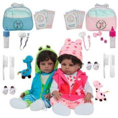 Imagem de Boneca Reborn Realista Gêmeos Roupa Girafinha Sapinho - Cegonha Reborn