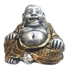 Imagem de Estátua Buda Chinês Sorridente da Riqueza Prata e  16cm