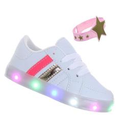 Imagem de Tenis Com Luz Pisca Branco Dourado Rosa Infantil Juvenil - Pemania
