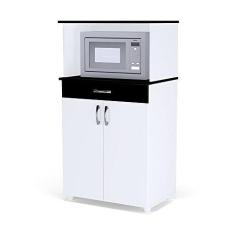 Imagem de Balcão Multiuso para Forno/Microondas Carina Flex Branco/Preto - AJL Móveis
