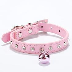 Imagem de Coleira De Gato Com Sinos Coleira De Gato De Couro PU Incrustada De Strass Coleira De Gato Personalizada Ajustável Coleira De Segurança De Gato,Rosa,XS 18-24 Cm