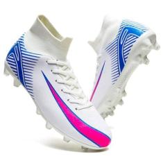 Imagem de changshen Chuteiras de futebol masculinas, pretas, brancas, azuis, tênis de treinamento, respirável, profissional, firme, esporte, sapatos, Branco, 42