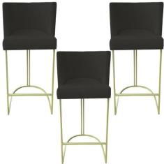 Imagem de Kit 03 Banquetas Toquio Base de Ferro Sued Grafite - D'Classe Decor