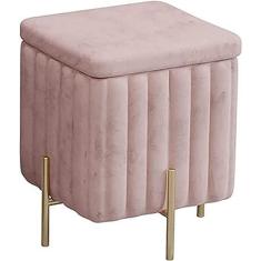 Imagem de Banqueta de armazenamento embelezar repousa-pés de veludo verde Pufe Banqueta de armazenamento Cubo otomano Apoio para os pés Baú quadrado com pernas douradas para quarto, penteadeira, rosa,