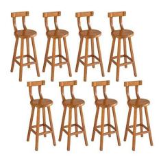 Imagem de Conjunto 8 Bancos Altos Girafa Com Encosto Em Madeira De Lei Maciça