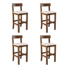 Imagem de Conjunto 4 Banquetas Alta Orlando Imbuia Base em Madeira Maciça Assento Estofado Branco 