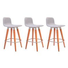 Imagem de Kit 3 Banquetas Baixa Linea Aço Champanhe Assento Cinza