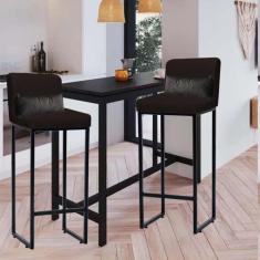 Imagem de Kit 02 Banqueta Alta com Encosto Lucca Industrial Cozinha Balcão Ferro Preto Suede Marrom e Almofada Cinza - Ahazzo Móveis