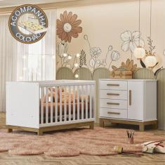 Imagem de Quarto de Bebê Qencanto Slim com Cômoda 4355 e Berço 4315 Qmovi Branco
