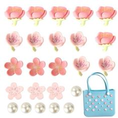 Imagem de jarthai 24 peças de pingentes para bolsa Bogg, acessórios para bolsa Bogg, pérolas e flores coloridas para acessórios de bolsa Bogg, acessórios para bolsas de praia para meninas., Resina, Pérola