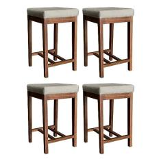 Imagem de Kit 4 Banquetas Média Bali Estofadas para Bancada 64 Cm Madeira Maciça Suede Bege CCS