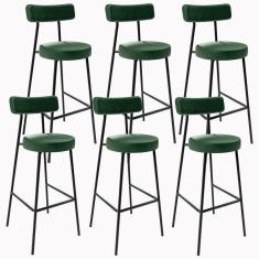 Imagem de Kit 06 Banquetas Altas Estrutura Em Aço Milão Verde Musgo