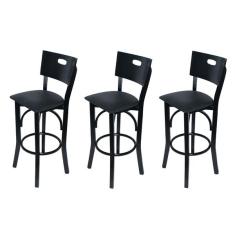 Imagem de Kit 3 Banquetas Fixas Ipanema Pretas Em Madeira Maci a Estofa