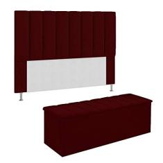 Imagem de Conjunto Cabeceira E Calçadeira Cancun Para Cama Box Queen 160 cm Suede  Bordo - DL Decor