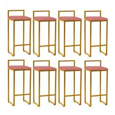 Imagem de Kit 08 Banqueta Alta Lina Industrial Cozinha Bar Balcão Bistrô Ferro  Suede Rose Gold - Ahazzo Móveis