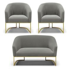 Imagem de Namoradeira E 2 Poltronas Base Industrial Dourado Stella Suede D03 - D