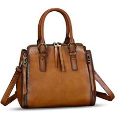 Imagem de Bolsas e bolsas de couro genuíno para mulheres, bolsa tiracolo vintage, bolsa de ombro com alça superior, Marrom, Medium